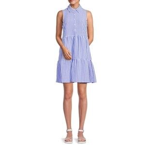 Tommy Hilfiger Tiered Gingham Shirtdress Size 10 Blue And White